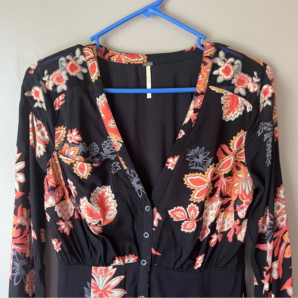 Free People Black Floral Long Sleeve Midi Dress - Picture 5 of 11